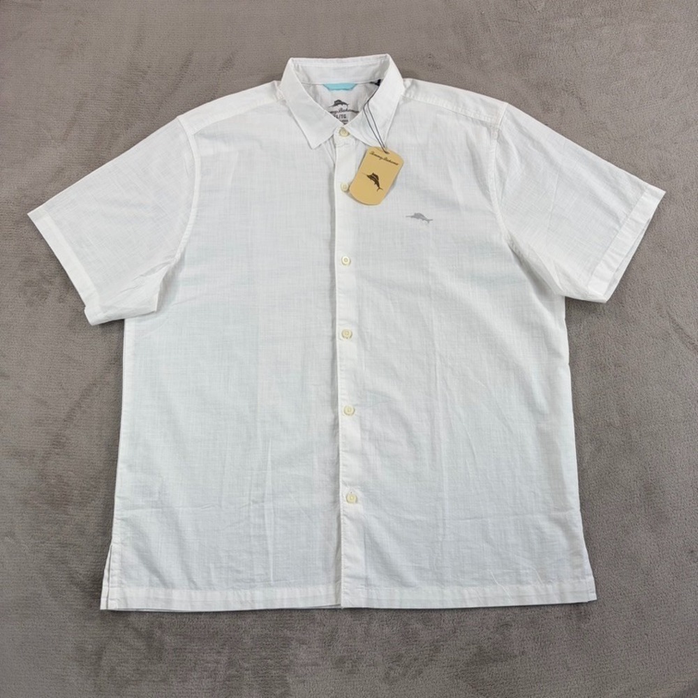 Tommy Bahama Oxford Embroidered Logo Shirt in White Cotton Men XL Beach NWT $100